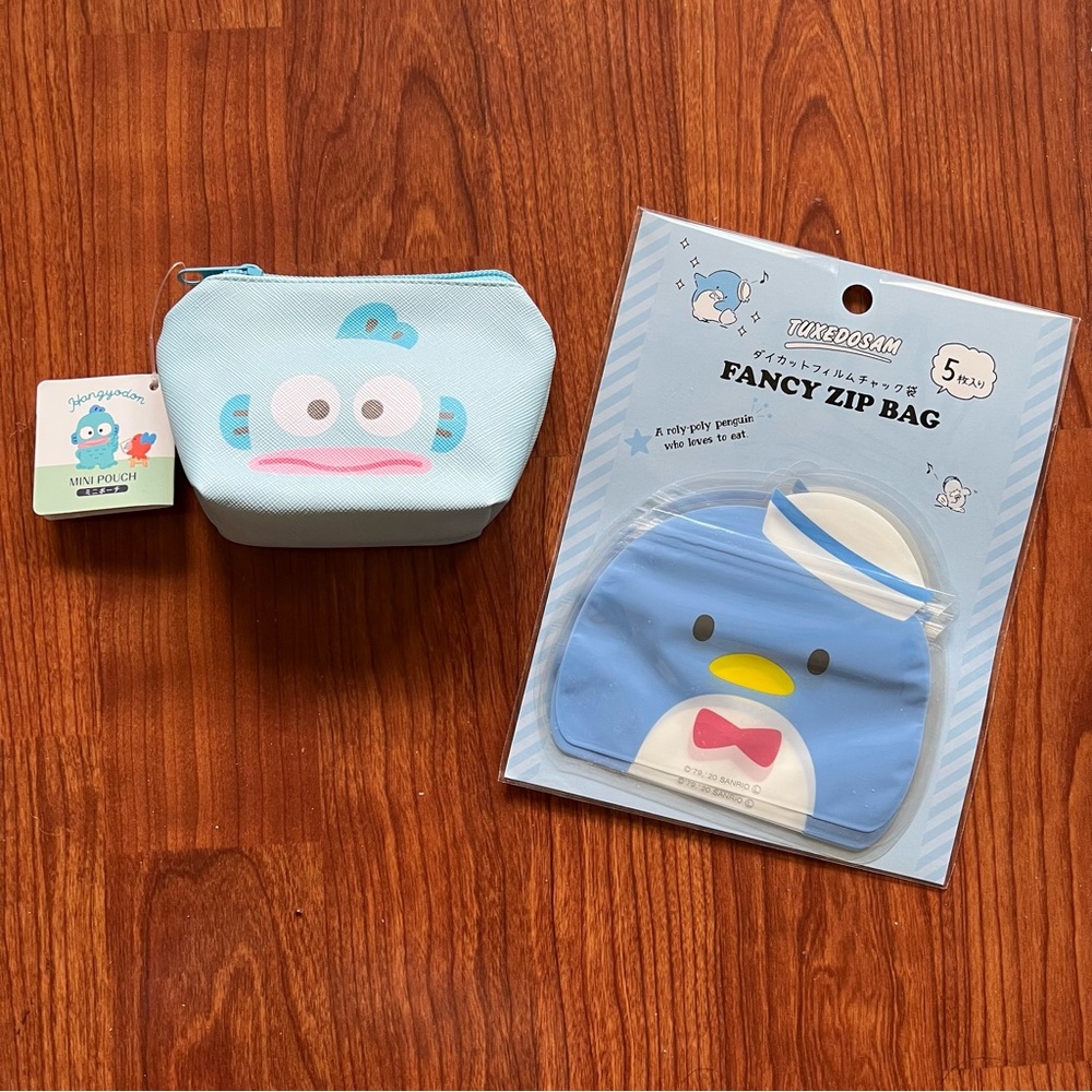 NWT Sanrio Hangyodon mini pouch & Tuxedosam Zip Bags set